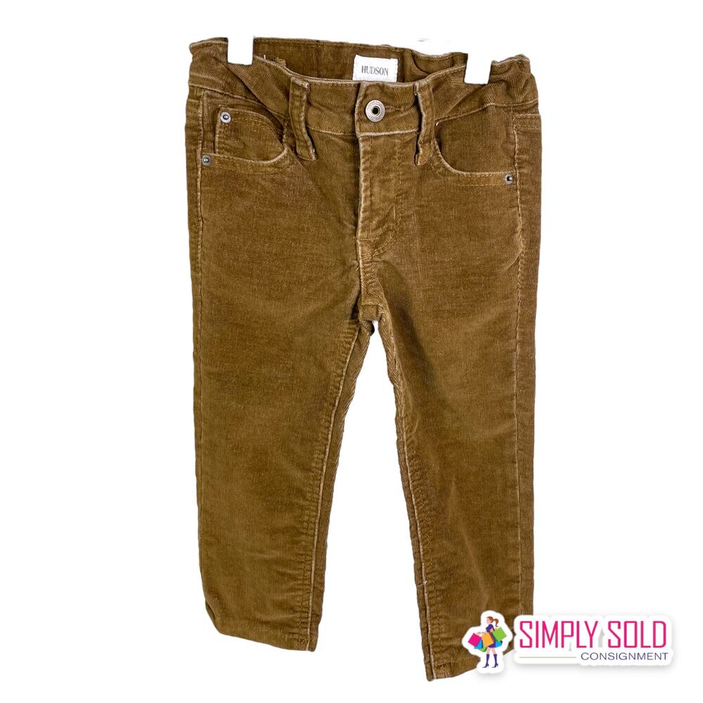 Hudson Boys 2T Corduroy Pants Straight Leg Brown Cotton Stretch Adjustable Waist